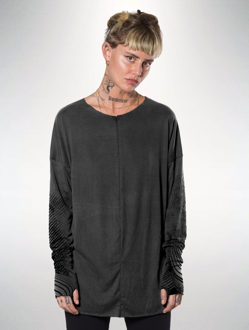 gender neutral oversize long sleeve shirt grey wash aged print Plazma