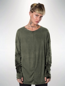 \"Okinami\" Gender neutral long sleeved shirt, Olive green wash