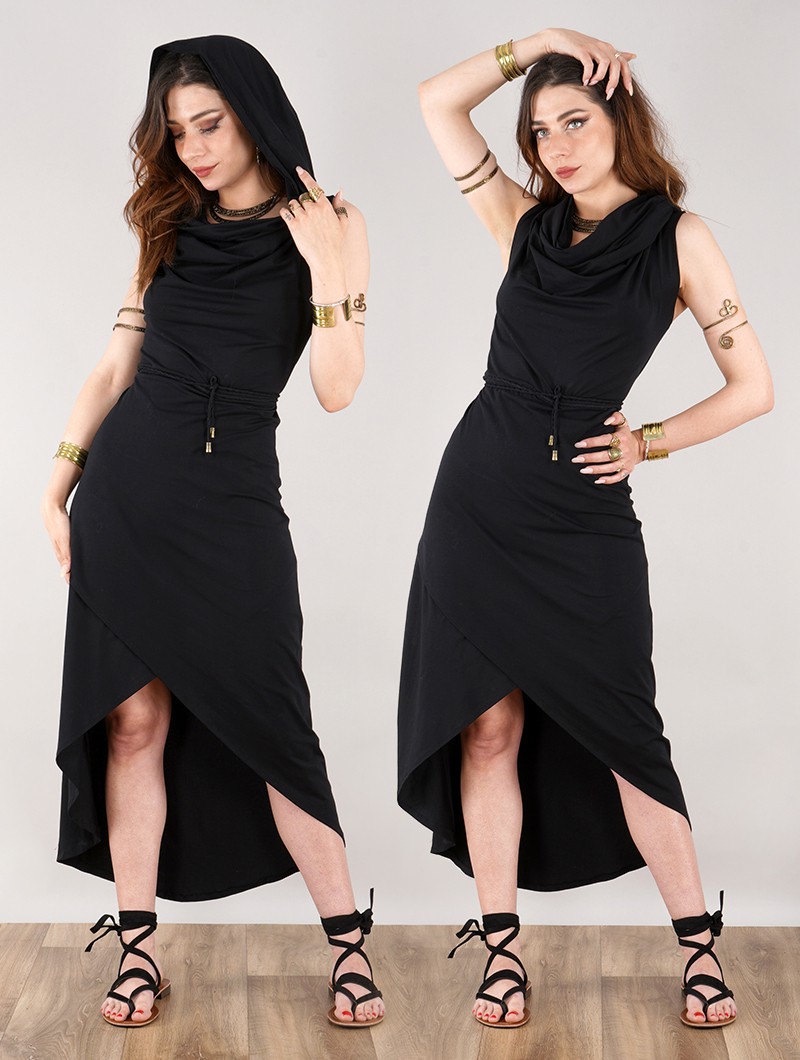 \ Onyxx\  hooded asymmetric midi dress, Black