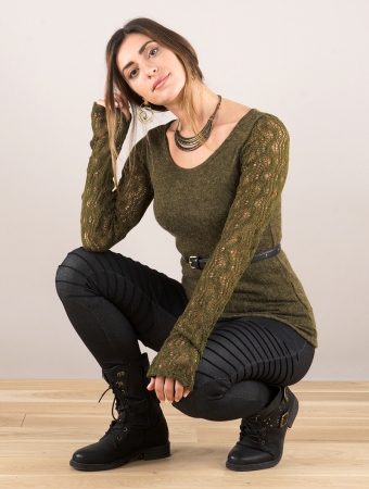 \ Orosh\  crochet sleeve sweater, Olive green
