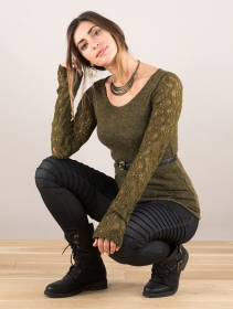 \ Oroshï\  crochet sleeve sweater, Olive green
