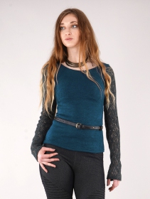 \ Oroshï\  crochet sleeve sweater, Teal blue