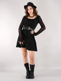 \"Oroshï\" crochet sleeve sweater dress, Black