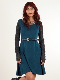 \ Oroshï\  crochet sleeve sweater dress, Teal blue