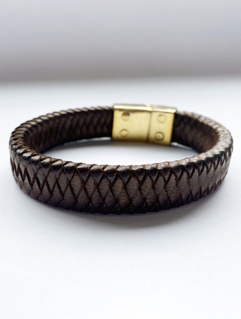 \ Pencylak\  leather and golden brass bracelet, Brown