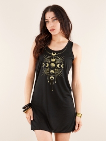 \ Phase Lune\  printed sleeveless short dress, Black and gold