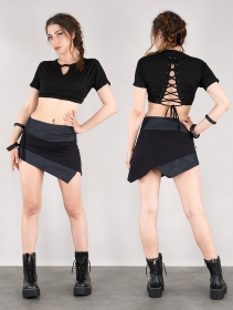 \ Phoebe\  short denim skirt, Black and printed blue