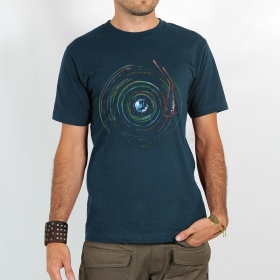 \ Planet record\  printed short sleeve t-shirt, Dark blue