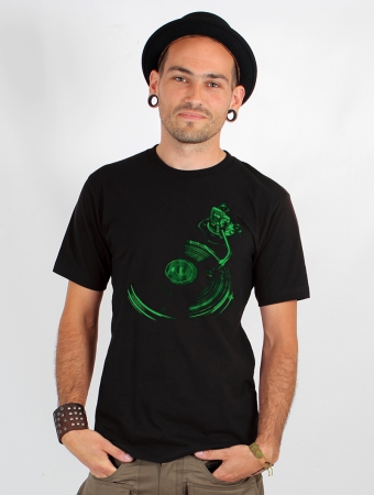 \ Play record\  printed short sleeve t-shirt, Black and green