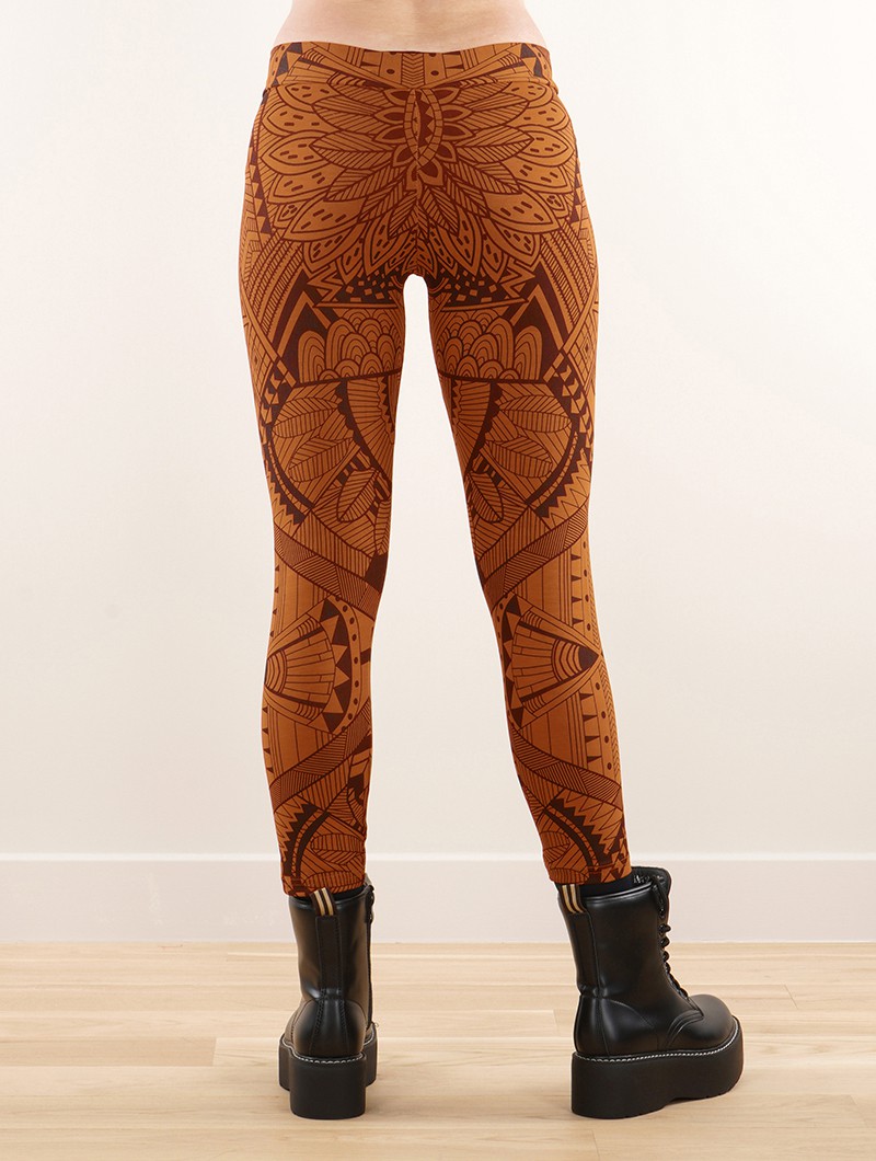 Orange rusty stretch leggings, geometric ethnic print, Gado Rinji Africa
