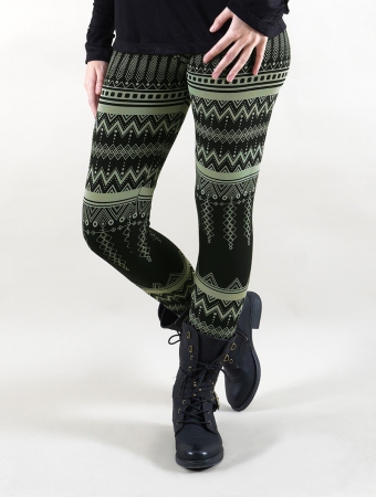 \ Rinji Aztec\  long leggings, Black with green patterns