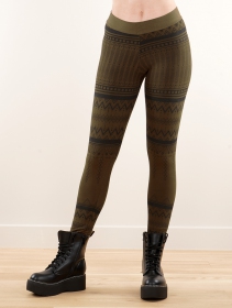 \ Rinji Aztec\  printed long leggings, Black with green patterns