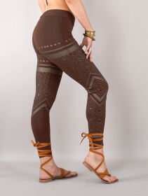 \ Rinji Floral Circuit\  printed long leggings, Brown and copper