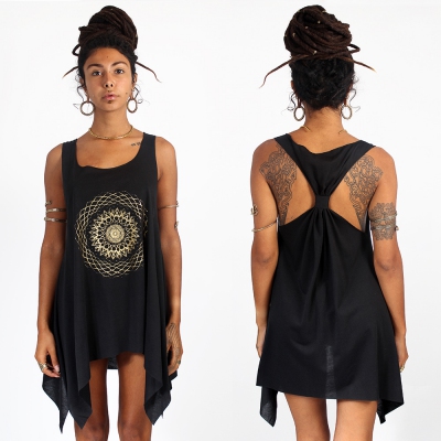 \ Sapana\  knotted tunic, Black and gold