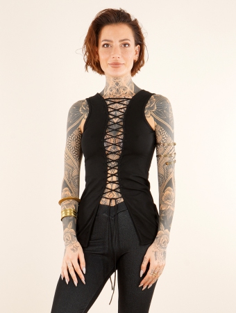 \ Saruga\  sleeveless top with corset lace-up back, Black