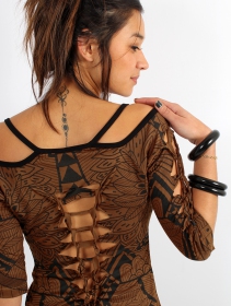 \ Sedna Africa\  cut out braided back and 3/4 sleeve printed top, Golden brown