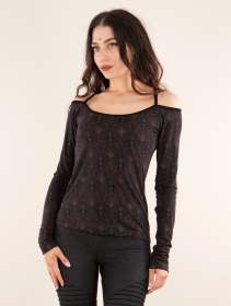 \ Sedna Peafowl\  cut out braided back and 3/4 sleeve printed top, Golden brown