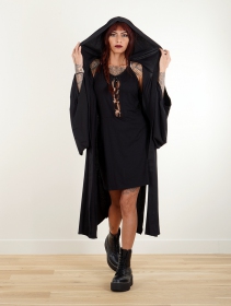 \ Seishin Andes\  kimono style hooded printed long jacket, Black