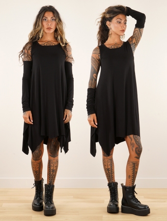 Short dress with removable sleeves \ Lilin\ , Black