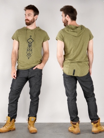 \ Singha\  Gender neutral hooded long t-shirt, Army green and black