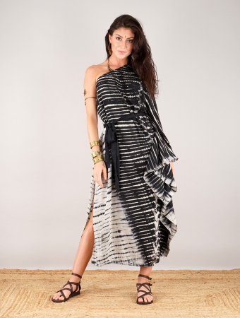 \ Stafanie\  long asymmetric kaftan dress, Black and beige