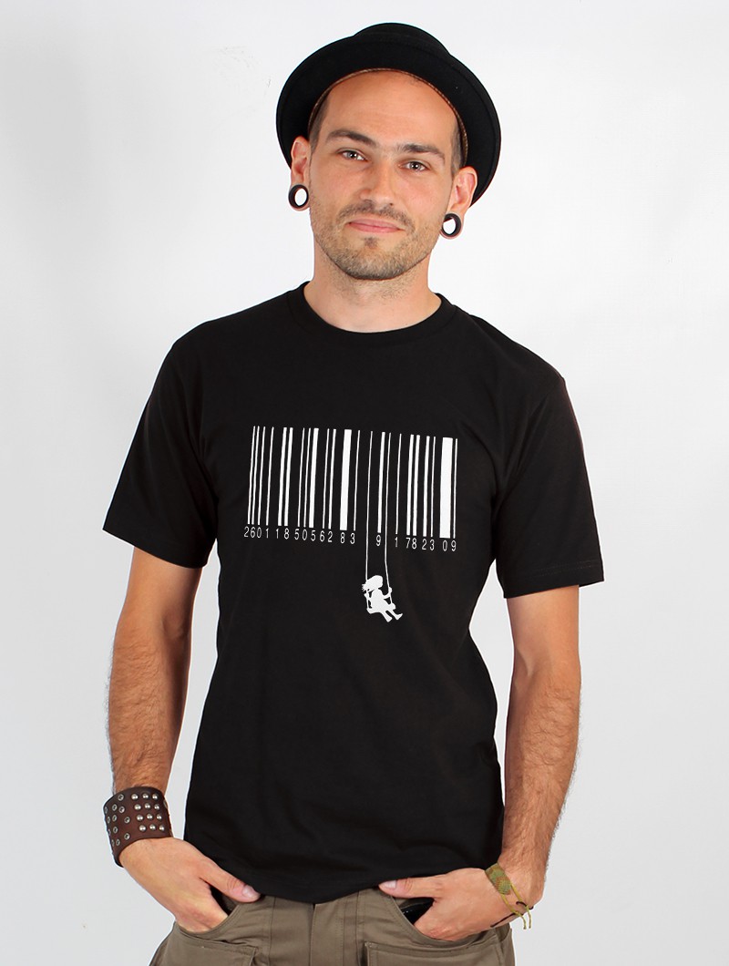 \ Swing barcode\  printed short sleeve t-shirt, Black