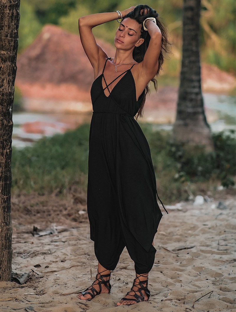 2 in 1 Cotton Harem Trouser or Bandeau Jumpsuit Black – likemary