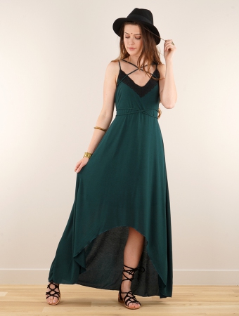 \ Topaz\  loose strappy long dress, Peacock teal