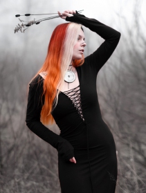 \ Valkyrie\  lace-up split long dress, Black