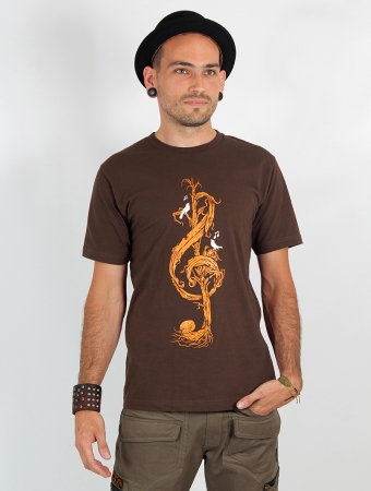 \ Vegetal treble clef\  printed short sleeve t-shirt, Brown
