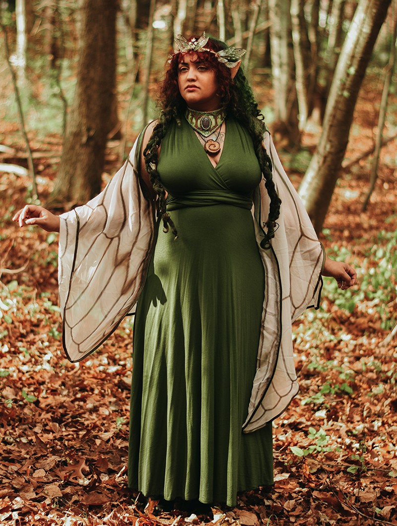 Elegant auburn brown draped long infinity dress, witch goddess, Wakiza  Exception