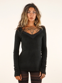 \ Yslys\  crochet-neck sweater, Black