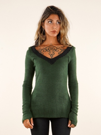 \ Ysälys\  crochet-neck sweater, Forest green