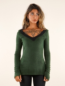 \ Yslys\  crochet-neck sweater, Forest green