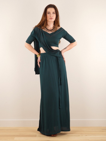 \ Zalya Anazra\  printed 3in1 long dress, Teal blue